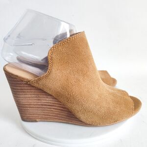 Lucky Brand Mules Size 7 Camel Tan Boho Wedge Sandals Suede Slip On Open Toe